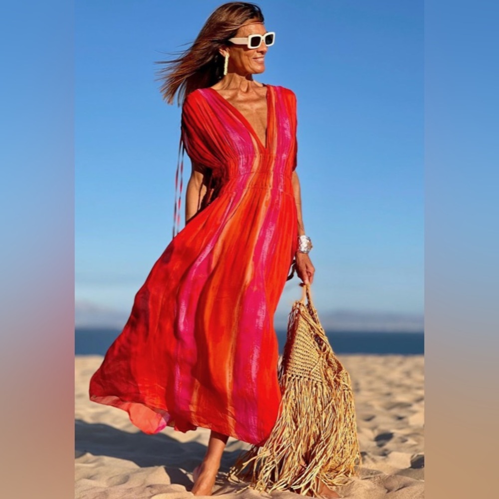 Zara pink red tie dye sleeveless dress